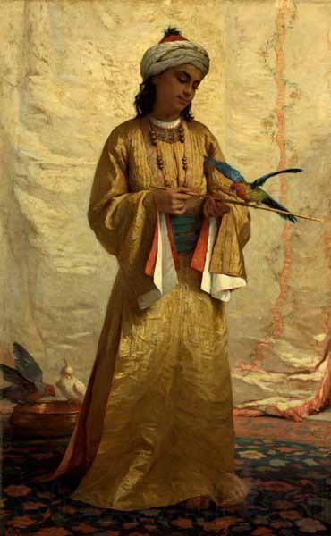 Henriette Ronner A Moorish Girl with Parakeet Norge oil painting art